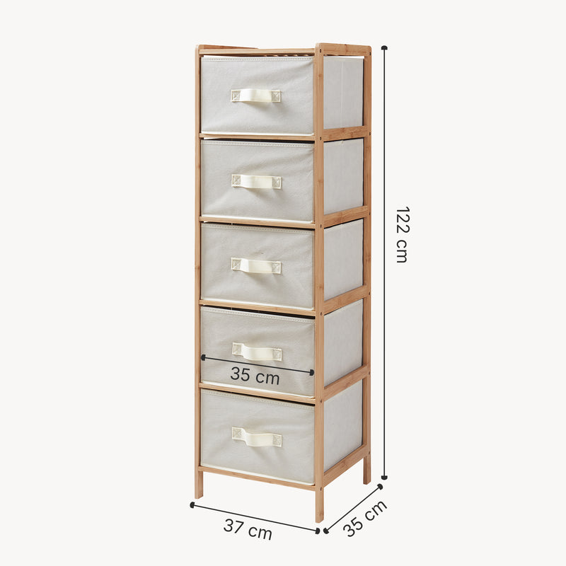 Croquis coté Commode avec tiroirs en tissu Maldon naturel / beige [en.casa] 