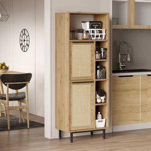 Armoire de cuisine Kvænangen effet chêne aspect rotin noir [en.casa]