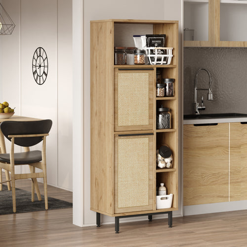 Armoire de cuisine Kvænangen effet chêne aspect rotin noir [en.casa]