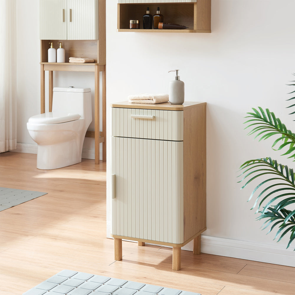 Armoire de salle de bain Ferrersp 80x40x35 cm aspect chêne / couleur sable [en.casa]