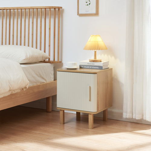 Table de chevet Ferrersp avec porte 50x40x40 cm aspect chêne/sable [en.casa]