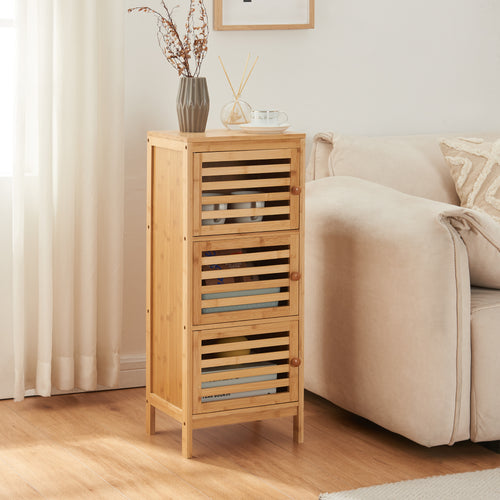 Armoire d’appoint avec 3 portes Ypäjä 82x33x27 cm bambou [en.casa] - premiumXL
