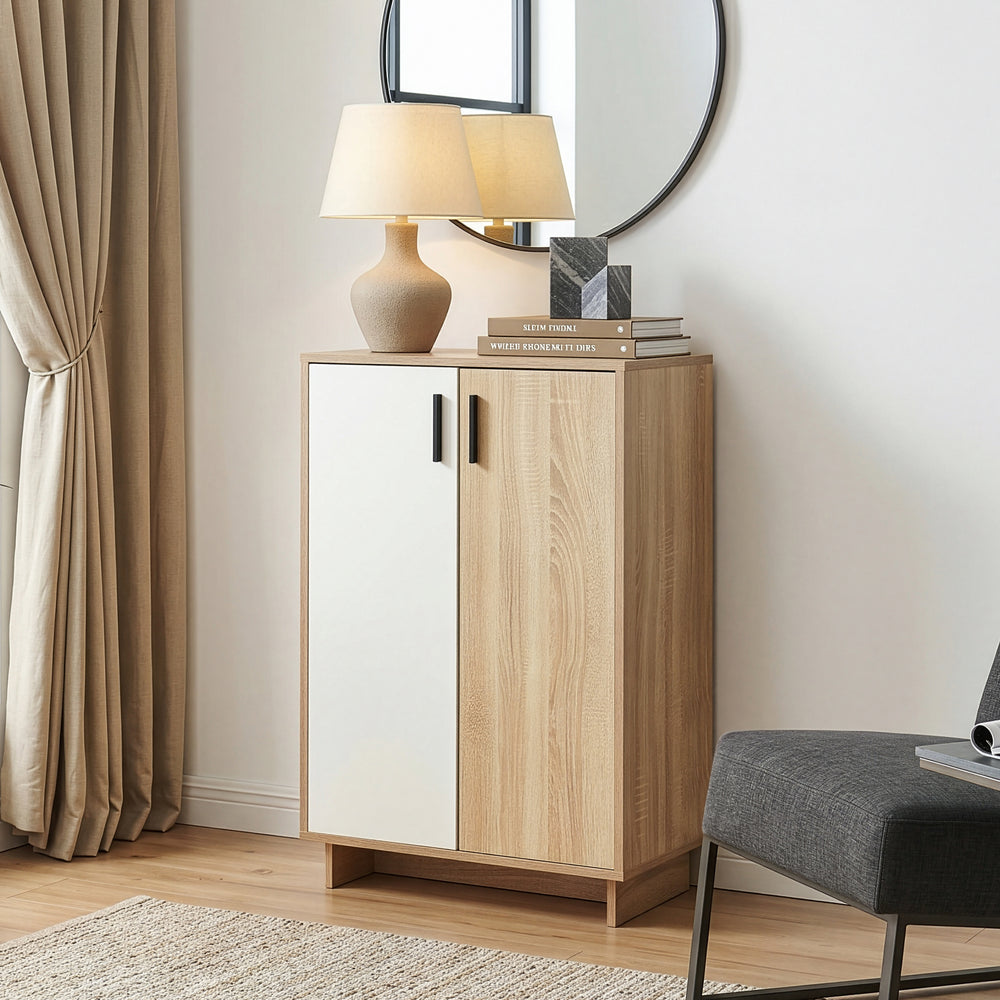 Armoire basse Kenta 90 x 60 x 35 cm effet chêne sonoma blanc [en.casa]