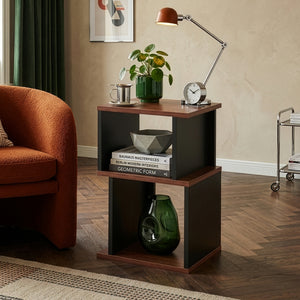 Table d'appoint 'Trond' avec 2 compartiments ouverts 50 x 33 x 29 cm Noir/effet noyer