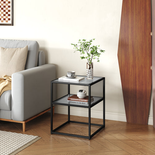 Table d'appoint Tronevn avec plateau en verre 50x40x40 cm Noir [en.casa]