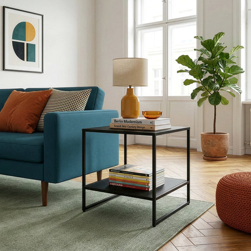 Table d'appoint Salsnes 53x51x51 cm avec étagère Acier Noir [en.casa]
