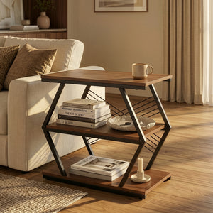 Table d'appoint Nolarg 65 x 30 x 61 cm noir / effet noyer [en.casa]