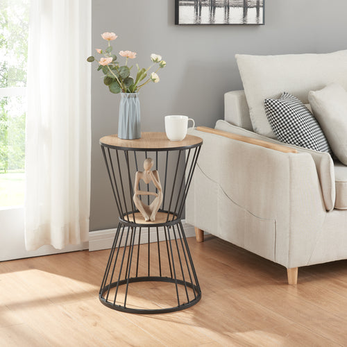 Beistelltisch Fossbergom Schwarz/Eiche - Optik [en.casa] - premiumXL