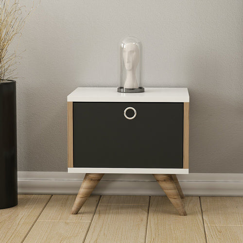 Table de chevet Hinnerup avec compartiment de rangement 41 x 40 x 35 cm blanc / effet chêne / noir [en.casa]
