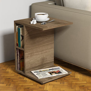 Table d'appoint Brørup 57,5 x 45 x 35 cm avec 2 compartiments de rangement et roulettes en différentes couleurs [en.casa]