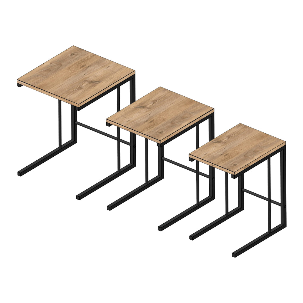 Table d'appoint Jakobstad en lot de 3 Noir/effet bois [en.casa]