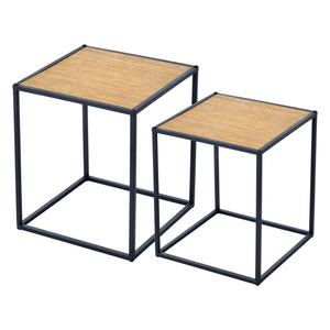 Set de 2 tables basses Grindavik gigognes carrées noir effet bois [en.casa]