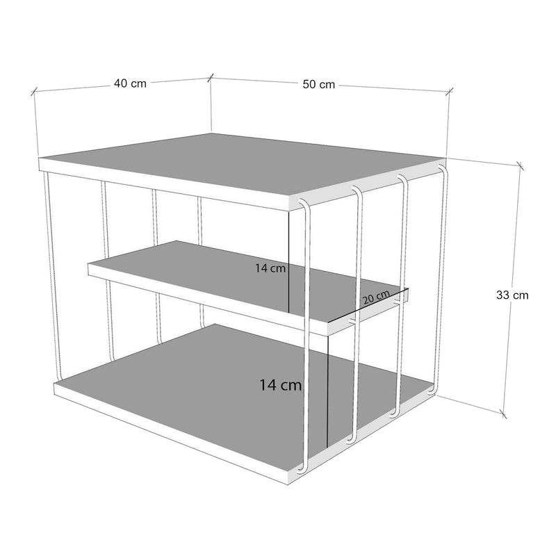 Croquis coté Table d'appoint Åtvidaberg avec 2 étagères panneau de particules métal 50 x 40 x 33 cm [en.casa]
