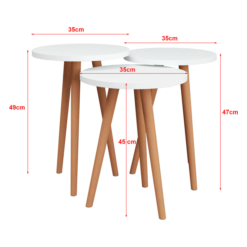 Croquis coté Lot de 3 tables d'appoint Herrljunga trépied [en.casa]