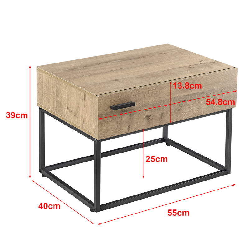 Croquis coté Table d'appoint Hylte noir effet chêne [en.casa]