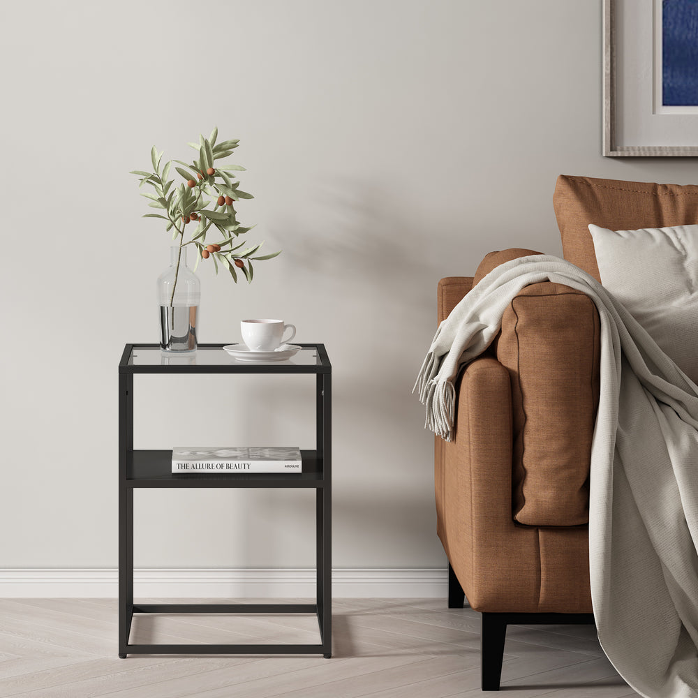 Table d'appoint Solund avec étagère acier verre trempé 55 x 40 x 40 cm [en.casa]