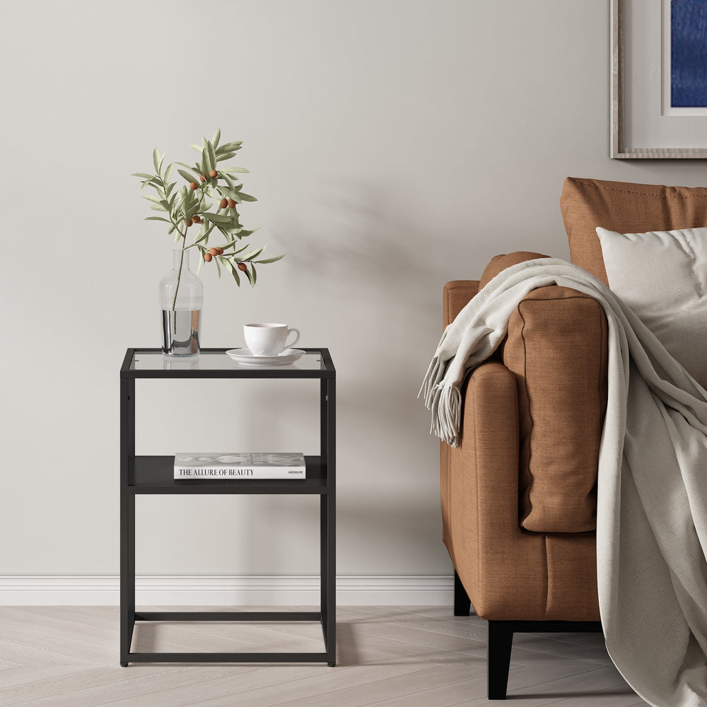 Table d'appoint Solund avec étagère acier verre trempé 55 x 40 x 40 cm [en.casa]