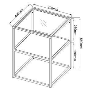 Table d'appoint Solund avec étagère acier verre trempé 55 x 40 x 40 cm [en.casa]