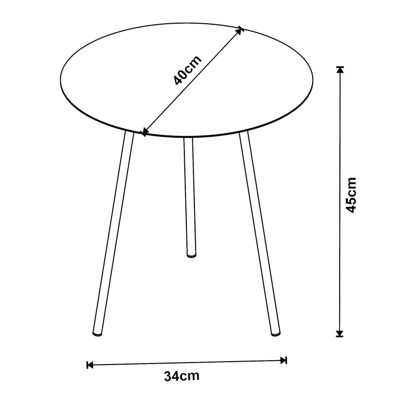 Croquis coté Table d'appoint Sula avec plateau rond métal noir [en.casa]