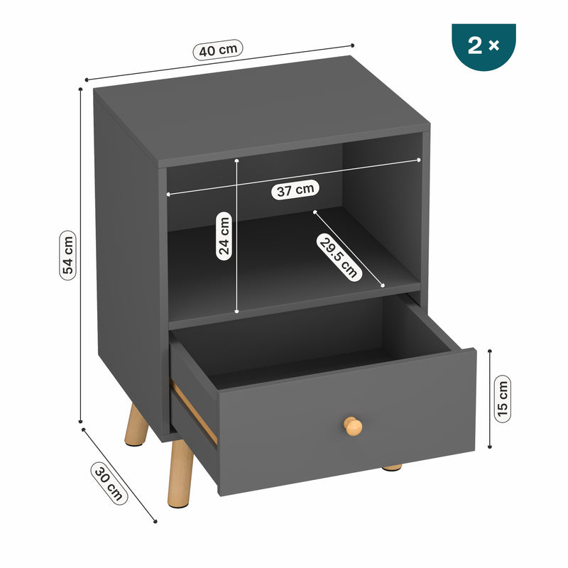 Croquis coté Lot de 2 tables d'appoint Sundsvall 54 x 40 x 30 cm [en.casa]