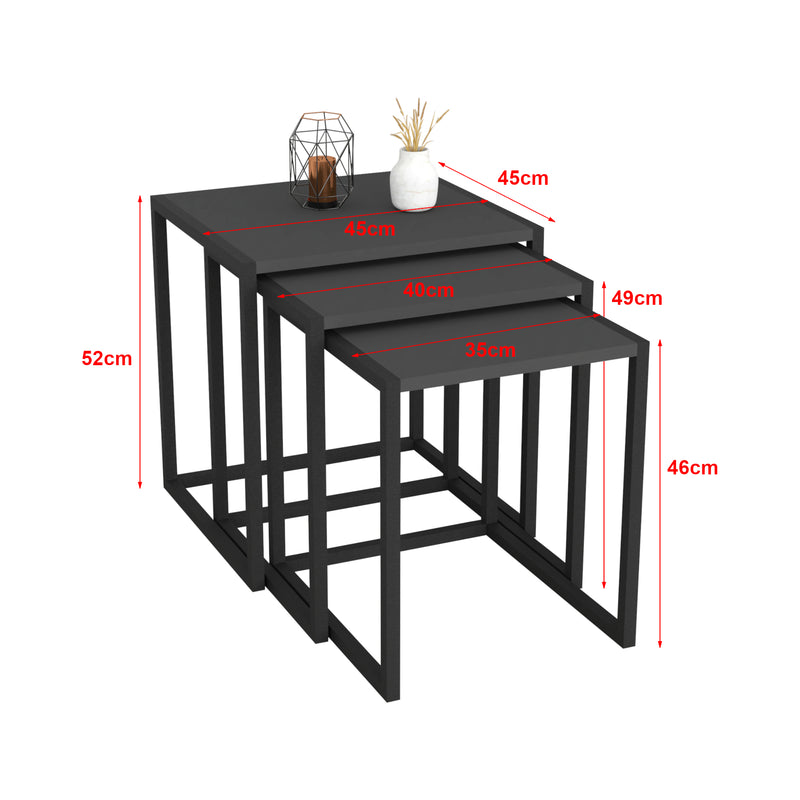 Croquis coté Lot de 3 tables d'appoint Sunnfjord gigognes [en.casa]