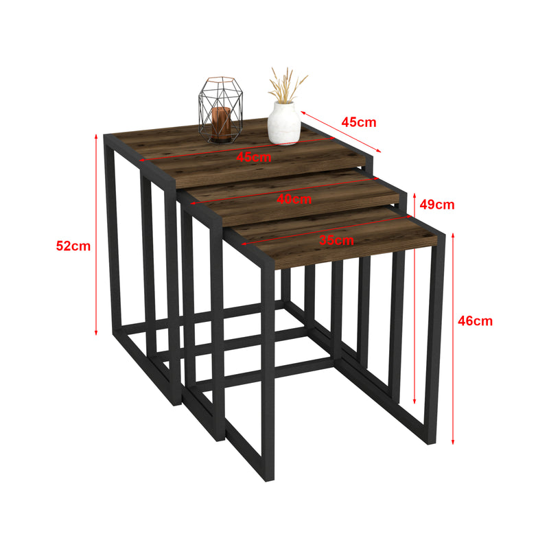 Croquis coté Lot de 3 tables d'appoint Sunnfjord gigognes [en.casa]
