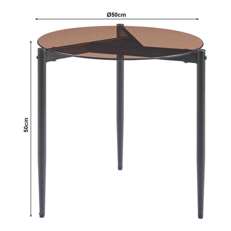 Croquis coté Table d'appoint Ulökantaa acier verre fumé 50 x 50 cm [en.casa]