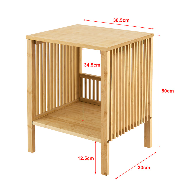 Croquis coté Table d'appoint Varde bambou naturel [en.casa]