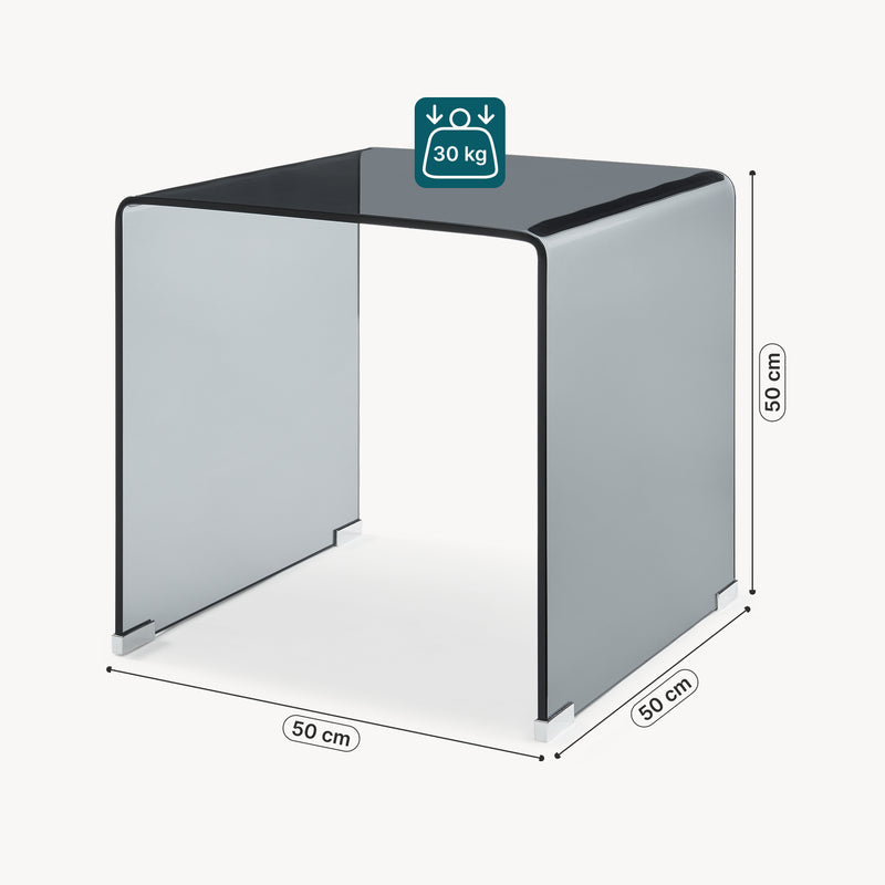 Croquis coté Table d’appoint Varlofrek verre trempé 50 x 50 x 50 cm [en.casa]