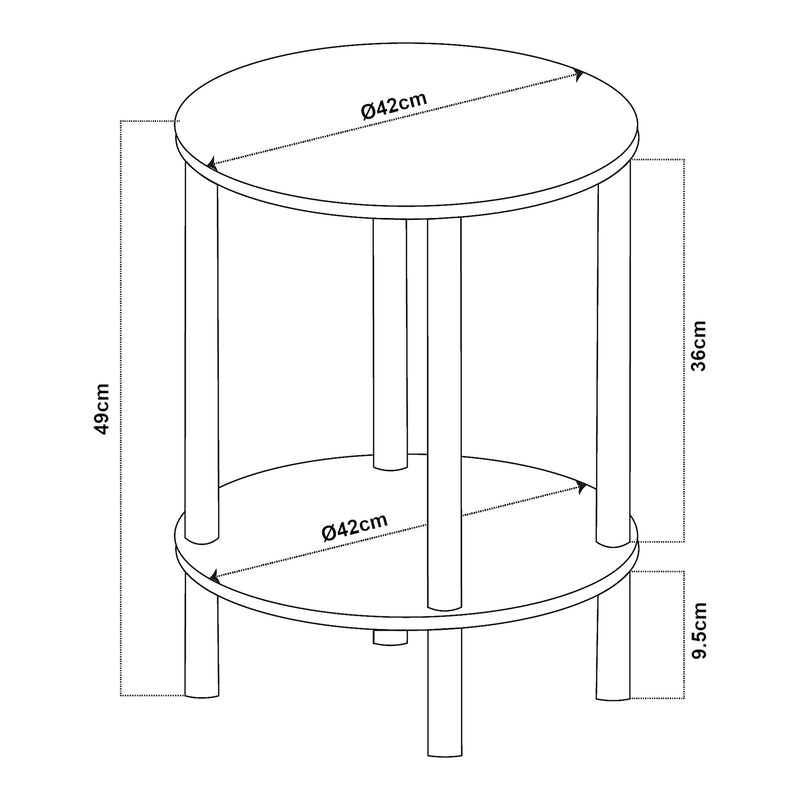 Croquis coté Table d'appoint Ves 49 x 42 cm [en.casa]