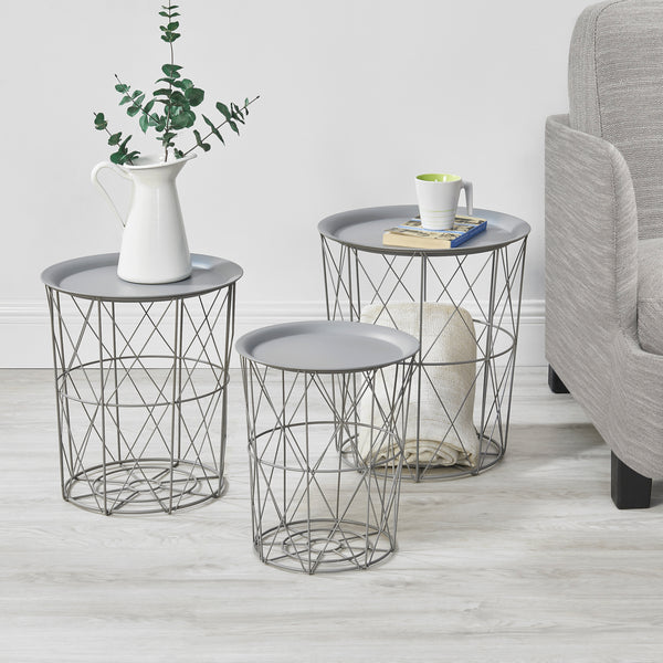 Set de 3 Tables Gigognes Worcester Métal Plateau Amovible  [en.casa] 