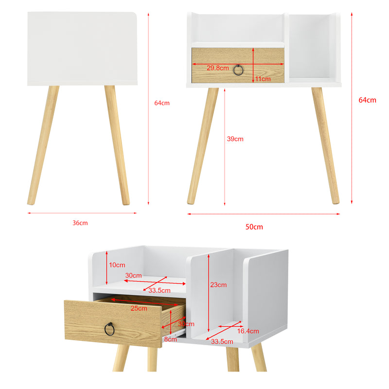 Croquis coté Table de Nuit Gibbston 64x50x36 cm [en.casa] 