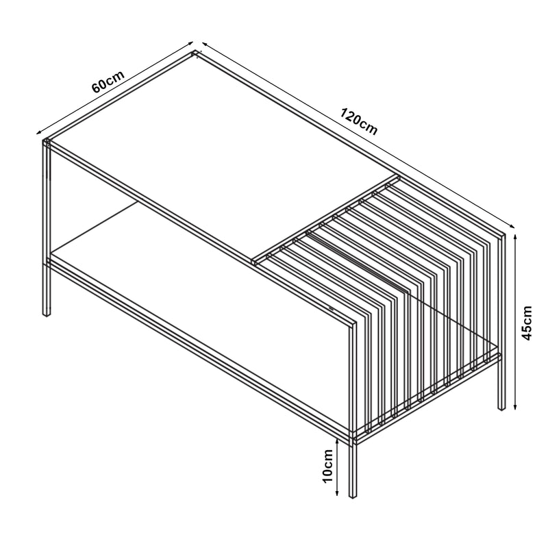 Croquis coté Table basse Pärghos 120 x 60 x 45 cm [en.casa]