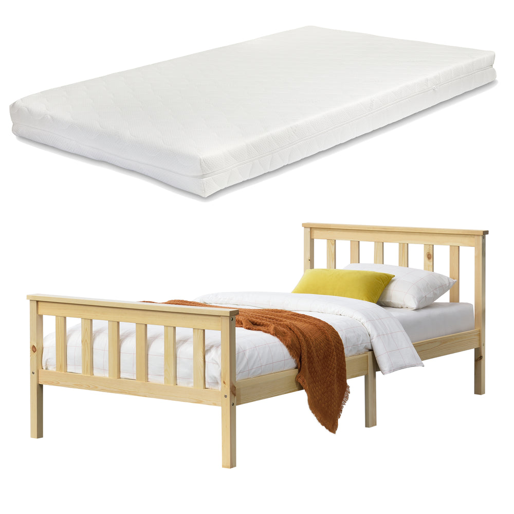 Cadre de Lit Breda en Pin avec Matelas à Mousse à Froid [en.casa]