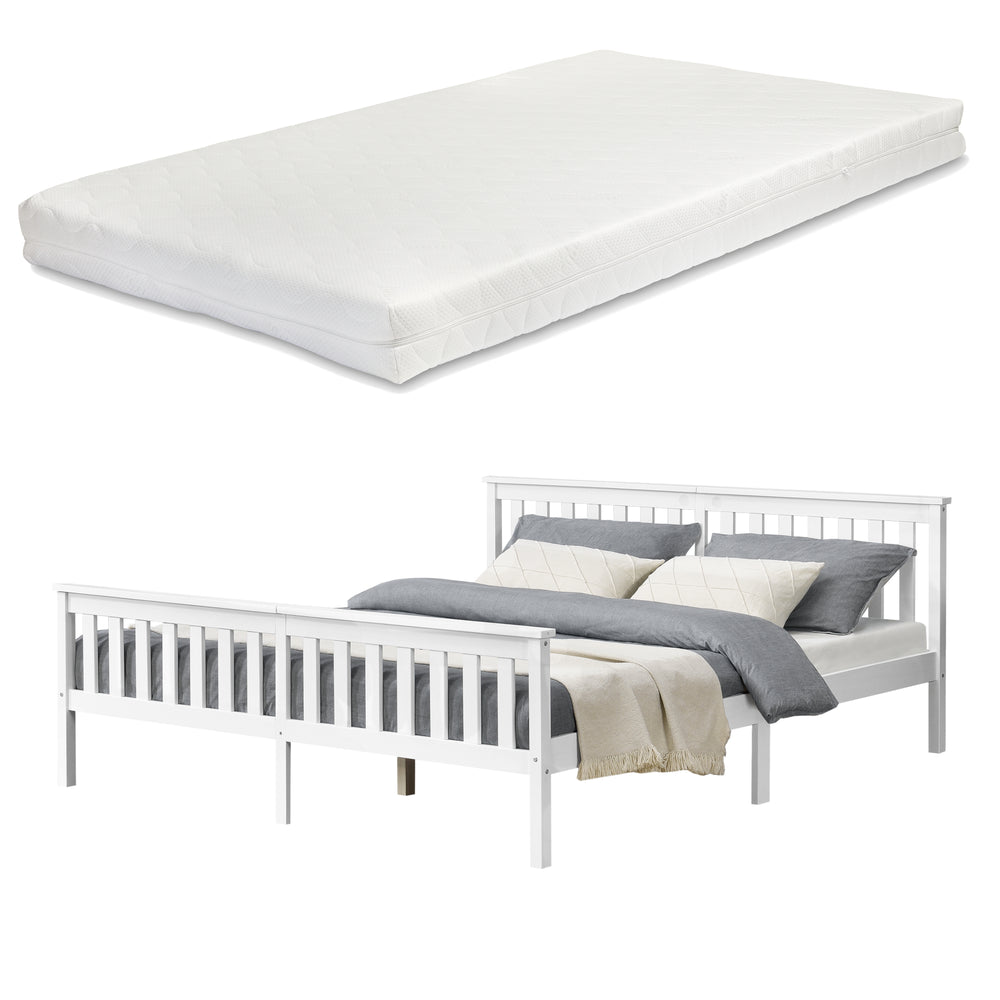 Cadre de Lit Breda en Pin avec Matelas à Mousse à Froid [en.casa]
