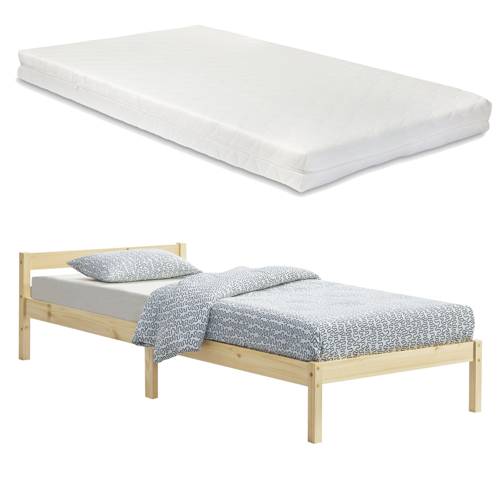 Lit en bois Nakkila, différentes couleurs et tailles avec matelas en mousse froide en.casa - premiumXL