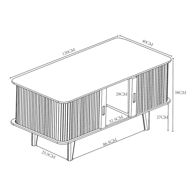 Croquis coté Meuble TV Tysvær bambou 120 x 40 x 58 cm [en.casa]