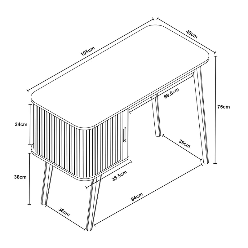 Croquis coté Bureau Tysvær bambou 75 x 105 x 48 cm [en.casa]