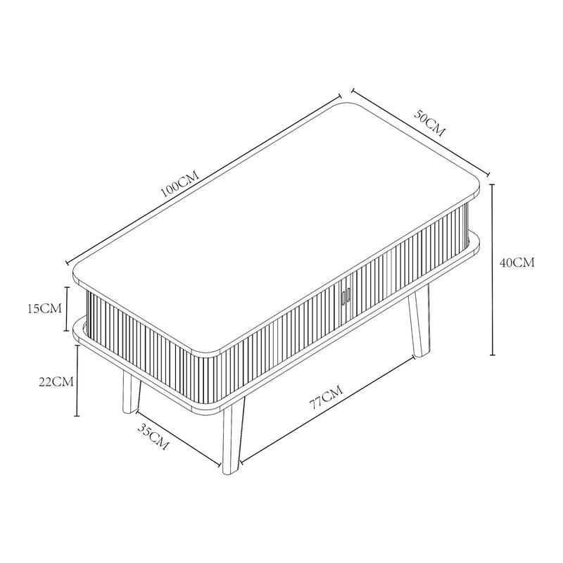 Croquis coté Table basse Tysvær bambou 100 x 50 x 40 cm [en.casa]
