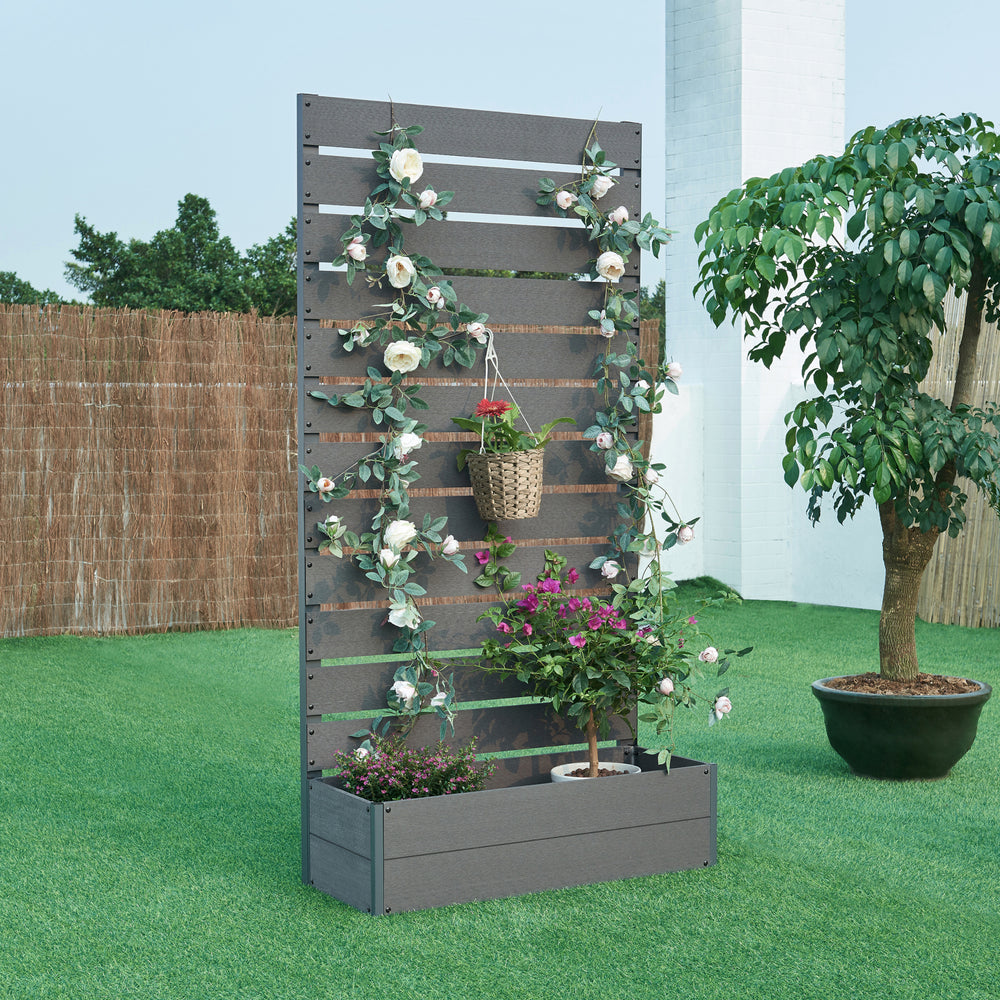 Jardinière avec brise-vue Heerde gris [en.casa]