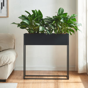 Porte-plantes surélevé Joensuu acier 80 x 80 x 25 cm noir [en.casa]