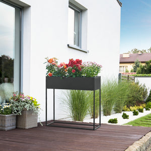 Porte-plantes surélevé Joensuu acier 80 x 80 x 25 cm noir [en.casa]