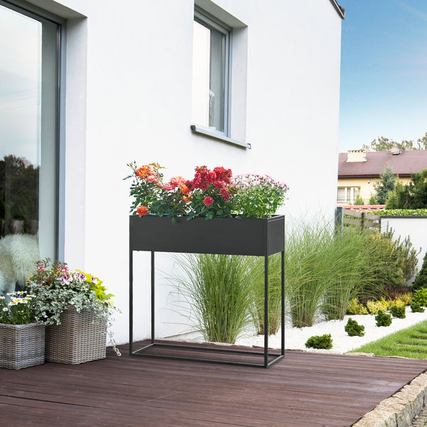 Porte-plantes surélevé Joensuu acier 80 x 80 x 25 cm noir [en.casa]