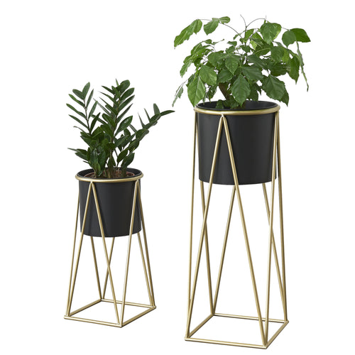Support de plantes Lennik lot de 2 métal noir laiton [en.casa] - premiumXL