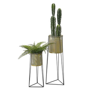 Set de 2 supports pour plantes Roosdaal en métal noir et couleur laiton en.casa