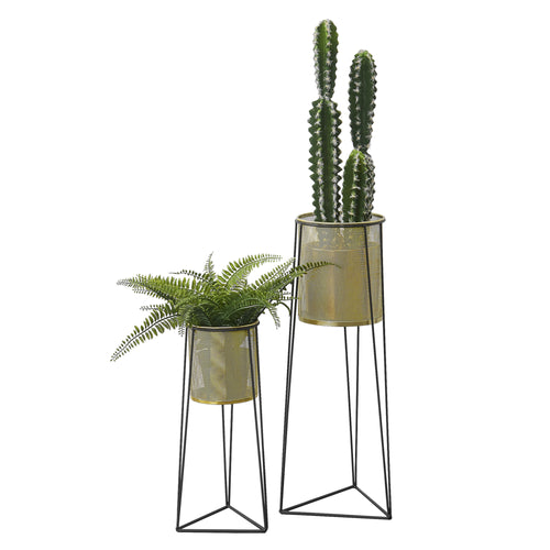 Set de 2 supports pour plantes Roosdaal en métal noir et couleur laiton en.casa