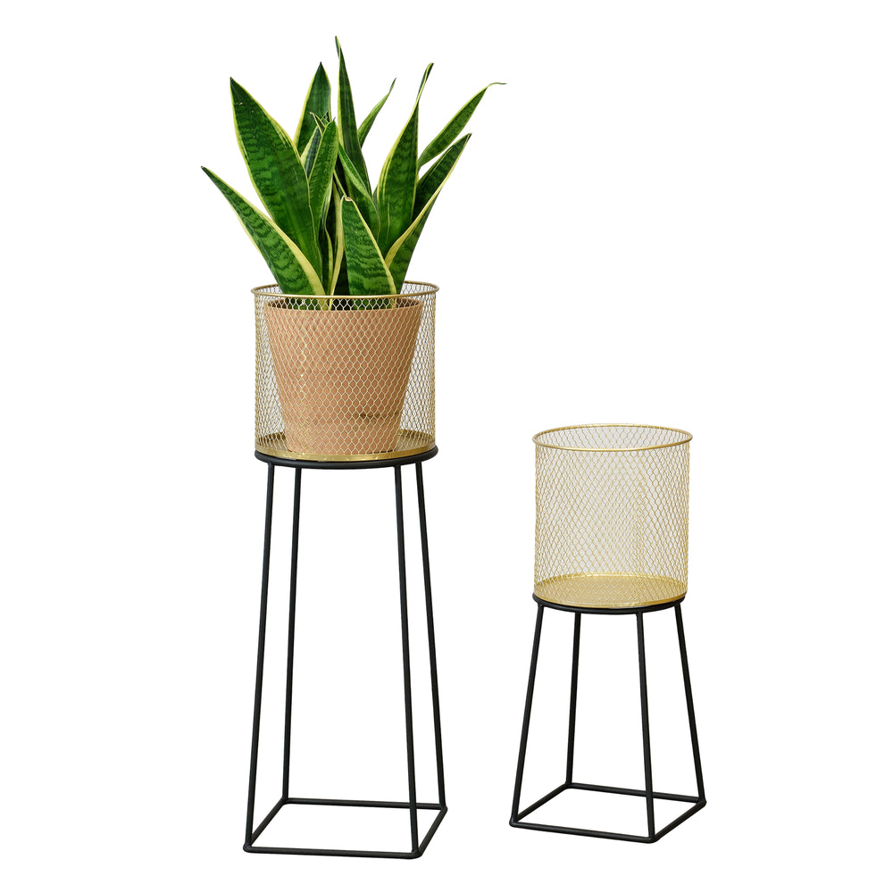 Support de pot de fleurs Mésange 2 pcs Noir-doré en.casa