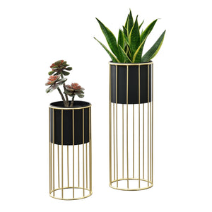 Blumentopfständer Mortsel 2er - Set Metall Schwarz - Goldfarben [en.casa] - premiumXL