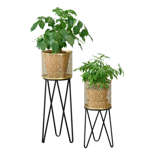 Support de pot de fleurs Marchin 2 pcs Noir-Doré en.casa
