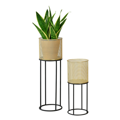 Support de pot de fleurs Manhay 2 pcs Noir-Doré en.casa